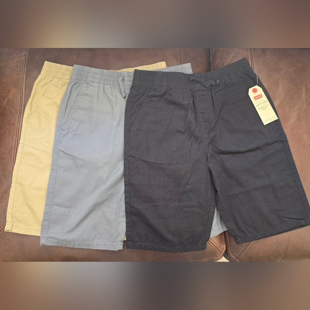 Levi's Kids Elastic Waist Pull-On Shorts - Black, Gray, Tan